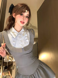 Tineit Preppy Style Grey 2 Piece Set Summer Women Korean Fashion Y2k Crop Tops High Waist Kawaii Slim Mini Skirt Hot Girls 2000s