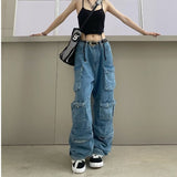 Tineit Multi Pockets Vintage Baggy Cargo Jeans