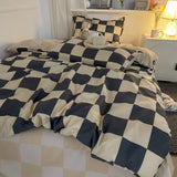 Tineit Simple Bedding Set Plaid Sold Color Single Queen Size Duvet Cover No Filling Boys Girls Flat Sheet Pillowcase Kit