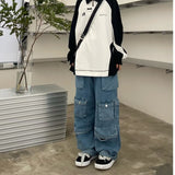 Tineit Multi Pockets Vintage Baggy Cargo Jeans