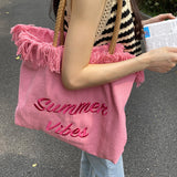 Tineit Summer Vibes Letter Print Tote Bag