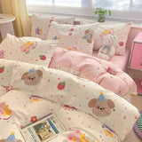 Tineit Cute Kids Bedding Set Rabbit Dinosaur No Filler Single Queen Size Duvet Cover Flat Sheet Pillowcase Girls Boys Comforter Duvet