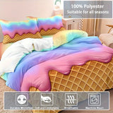 Tineit 3pcs Vibrant Rainbow Ice Cream Wafer Cone Duvet Cover Set - Soft, Breathable, and Comfortable Bedding for Bedroom, Dormitory