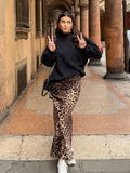 Tineit 2024 Summer Woman Leopard Print Skirt Vintage High Waist Loose Midi Skirts Chic Elegant Casual Streetwear Women's Skirt