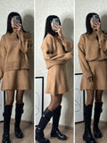 Tineit Elegant Knitted Sweater Skirt Sets Women O-neck Long Sleeve Loose Sweaters Mini Skirts Suits 2 Pieces 2025 Spring Lady Outfits