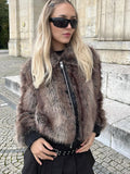 Tineit Faux Fur Zipper Coat Women Fashion Furry Turn-down Collar Loose Jacket Female 2025 Winter Street Thicken Warm Lady Outwear Top