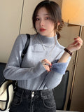 thanksgiving outfit Tineit Korean Solid Plush Turtleneck Sweaters Women Casual Slim Fit Thick Pullover Sweater Female Winter Fashion Warm Simple Tops