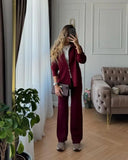 Tineit Knitted Cardigans Pants Set Women Polo Collar Zipper Sweater Wide Leg High Waist Trousers Suits 2 Pieces 2025 Autumn Female Sets