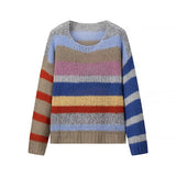 Tineit Striped Knitted Sweaters Women Colorful Chic Loose O-neck Warm Pullovers 2025 Autumn Long Sleeve Casual Long Sleeve Jumper Tops