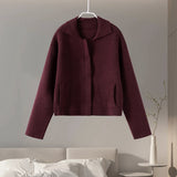 Tineit Knitted Thick Wine Red Cardigan Women Zipper Long Sleeve Turn-down Collar 2025 Autumn Sweater Female Casual Street Coat Tops