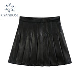 christmas outfit Tineit Women High Waist Pleat Skirt Vintage Harajuku Fashion Above Knee Length Mini PU Faux Leather Ladies Skirt 2025 Autumn Winter New