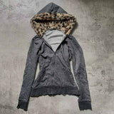 Tineit Plush lining solid color pattern Hoodie casual chic Y2K top rock fashion street retro grunge punk hip hop Harajuku couple Hoodie