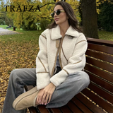 cold weather outfits Tineit 2024 Autumn Winter Streetwear Women Jackets Fashion Streetwear Thick Belts Warm Striped Turndown Collar Ladies Chic Coats