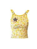 christmas outfit Tineit Women Yellow Graphic Print Crop Top with Star Vest 90s Aesthetic Corset Top Sleeveless Off Shoulder Y2k Tank Tops 2000s Clothes