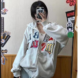 Tineit 2024 Fall Fashion Aesthetic Embroidery Letters Zip Up Hoodie