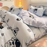 Tineit Cute Rabbit Carrot Bedding Set Soft Green Flat Sheet Quilt Cover Pillowcase Bed Linen Twin Queen Full Size Floral Duvet Cover