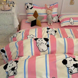 Tineit Cute Rabbit Carrot Bedding Set Soft Green Flat Sheet Quilt Cover Pillowcase Bed Linen Twin Queen Full Size Floral Duvet Cover