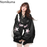 Tineit Black Oversized Tops Harajuk Jackets Women Clothes Bow Letter Embroidery Coats 2025 Ropa Mujer Casual Fashion Streetwear Outwear