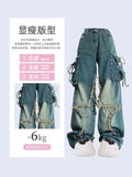 christmas outfit Tineit Women Blue Cargo Jeans Baggy Vintage 90s Aesthetic High Waist Cowboy Pants Harajuku Denim Trousers Y2k Trashy 2000s Clothes 2025