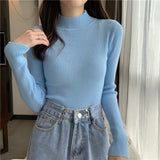 thanksgiving outfit Tineit Knitted Solid Slim Turtleneck Women Casual Simple Elastic Thin Pullover Sweaters Lady Korean Autumn Chic Daily Basic Knitwear