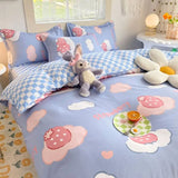 Tineit Checkerboard Bedding Set No Comforter Quilt Duvet Cover Pillowcase Flat Sheet Single Queen Size Polyester Bedclothes