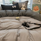 Tineit Ins Grey Cartoon Big Eye Solid Color Bedding Set Girls Boys Double Size Flat Sheet Duvet Cover Pillowcase Bed Linen Home Textile