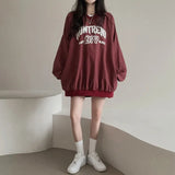 Tineit Letter Print Oversized Round Neck Sweatshirt