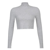 Tineit Stretch Rib Solid Color Long-Sleeved T-Shirt