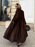 Tineit Solid Color Women's Chic Fluffy Faux Fur Long Coat Fashion Oversized V-neck Full Sleeve Thick Jacket Lady Casual Warm Streetwear