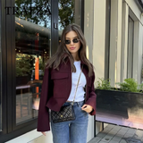 cold weather outfits Tineit 2024 Autumn Winter Casual Women Wine Red Jackets Fashion Streetwear Zipper Pockets Turn Down Collar Chic Ladies Jackets