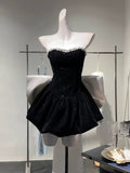 Tineit Chic A Line Strapless Black Velvet Cocktail Dresses Short Homecoming Dress (PRE-ORDER)