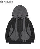 Tineit Patchwork Korean Jackets Women's Clothing 2025 Streetwear Casual Hooded Outwear Y2k Tops Bandage Zipper Fashion Coat Ropa Mujer