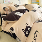 Tineit Cute Dog Bedding Set No Filler Ins Cream Blue Duvet Cover Flat Sheet Pillowcase Kids Adults Fashion Soft Comforter Cover