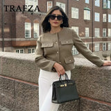 cold weather outfits Tineit 2024 Spring Casual Women Short Jackets Fashion Streetwear Solid Pockets O Neck Single Breasted Elegant Chic Short Jackets