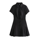 cold weather outfits Tineit 2024 Spring Summer Casual Women Shirt Dresses Fashion Streetwear Turn-down Collar Pleated Single Breasted Short Dresses