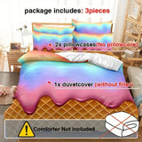 Tineit 3pcs Vibrant Rainbow Ice Cream Wafer Cone Duvet Cover Set - Soft, Breathable, and Comfortable Bedding for Bedroom, Dormitory