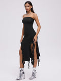 Tineit 2024 New Y2k Balletcore Black Ruffles Tube Dress Midi Dress