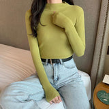 thanksgiving outfit Tineit Knitted Solid Slim Turtleneck Women Casual Simple Elastic Thin Pullover Sweaters Lady Korean Autumn Chic Daily Basic Knitwear