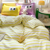 Tineit Big Eyes Bedding Set 2024 New Colorful Boys Girls Duvet Cover No Filler Pillowcase Flat Sheet Twin Queen Size Home Bedspread