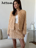 Tineit Elegant Tassels Cardigan Mini Skirt Set O-neck Long Sleeve Coat Sexy Short Skirts 2024 Autumn Lady Fashion Knit 2 Piece Sets New