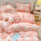 Tineit Princess Style Bedding Set Girls Twin Queen Full Size Duvet Cover Set Bed Flat Sheet Pillowcase Kids Adult Pink Letter Bed Linen