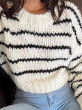 Tineit Oversize Stripe Women Sweater Long Sleeve O Neck Female Pullover 2025 Fashion Autumn Winter Knitted Loose Crop Lady Short Top