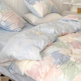 Tineit Korean Style Tie-Dye Bedding Set Flat Bed Sheet Pillowcase Twin Full Queen Size Bed Linen Women Girls Pink Duvet Cover Set