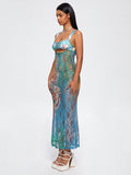 Tineit 2024 New Cut Out Lace Spaghetti Ombre Maxi Dress