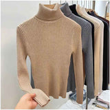 thanksgiving outfit Tineit Zoki Winter Warm Turtleneck Sweater Women Solid Simple Basic Thick Velvet Knitted Pullover Korean Elegant Slim All Match Jumper