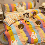 Tineit INS Blue And White Cow Stripe Cartoon Bedding Set Cute Animal Quilt Cover Soft High Quality Polyester Sheet Bedroom Decor