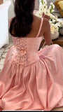 Tineit Elegant A Line Straps Pink Satin Long Length Prom Dresses Birthday Outfits (PRE-ORDER)