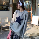 thanksgiving outfit Tineit Star Pullover Sweater Women Korean Fashion Loose O-Neck Warm Fall Winter Knitwear Pretty Style Hip-Hop Lazy Female Jumpers Tops