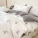 Tineit Cute Korean Duvet Cover Set Floral Style with Flat Sheet Pillowcase No filler Twin Queen Double Girls Boys Home Decor Bed Linens