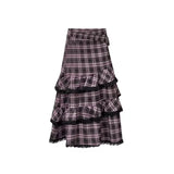 Tineit Harajuku Y2k Black Plaid Skirt Suit Women Casual Slim Tops + Ruffles Patchwork Fairy Midi Skirts Streetwear A-Line Cake Skirt